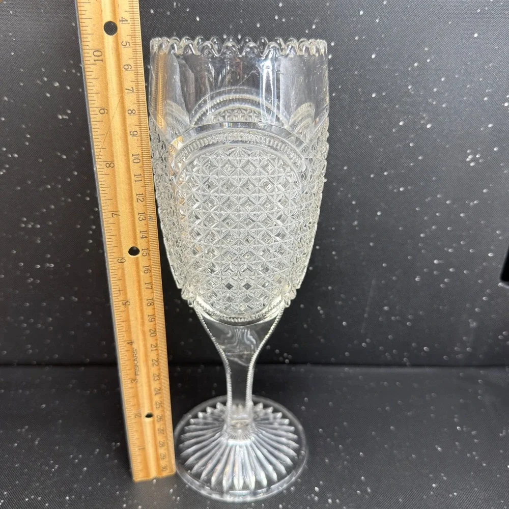 Indiana Austrian Glass Vase Antique Clear Pressed Glass Scalloped Rim 10 inch